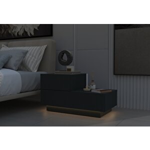 Kayra Kmd002 Led Işıklı Komodin – 2 Çekmeceli Modern Tasarım, Antrasit