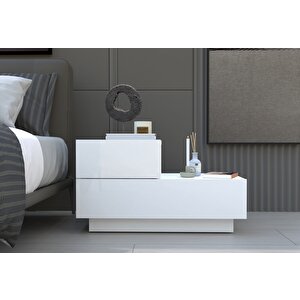 Kayra Kmd002 Led Işıklı Komodin – 2 Çekmeceli Modern Tasarım, Beyaz Beyaz
