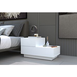 Kayra Kmd002 Led Işıklı Komodin – 2 Çekmeceli Modern Tasarım, Beyaz Beyaz