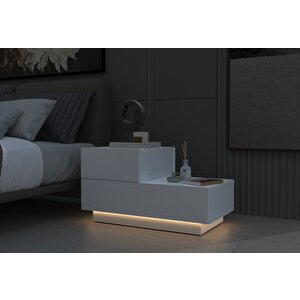 Kayra Kmd002 Led Işıklı Komodin – 2 Çekmeceli Modern Tasarım, Beyaz