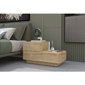 Kayra Kmd002 Led Işıklı Komodin – 2 Çekmeceli Modern Tasarım, Safir Meşe Safir Meşe