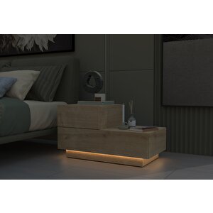 Kayra Kmd002 Led Işıklı Komodin – 2 Çekmeceli Modern Tasarım, Safir Meşe Safir Meşe