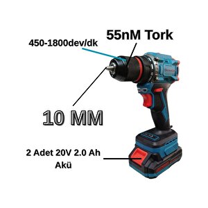 Kömürsüz Akülü Vi̇dalama Li-ion (set) 10 Mm 20v 2.0 Ah