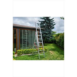 En Uzun Sürgülü 18 M.  A Tipi Geniş Ayaklı Güvenli Kilitli Kemerli 60 Basamaklı Aluminyum Merdiven