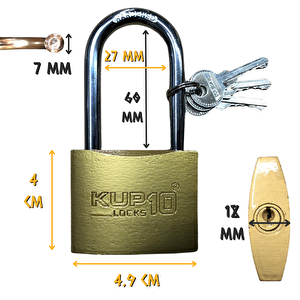 Uzun Kanca Asma Kilit Sarı 50 Mm. - 3 Anahtarlı