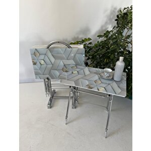 Liza Serisi Çanta Zigon, 4 Lü Katlanabilir Sehpa, Cam Sehpa, Çanta Sehpa Krom Ayak