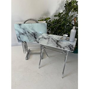 Liza Serisi Çanta Zigon, 4 Lü Katlanabilir Sehpa, Cam Sehpa, Çanta Sehpa Krom Ayak