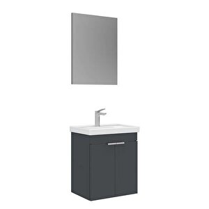 Desna 50 Cm Asma Banyo Dolabı Set, Düz Ayna Antrasit