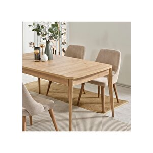 Orin  80x132 Mdf Açılabilir Meşe Masa 4 Krem Sandalye