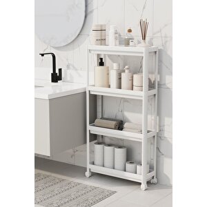 Mithra Life 4 Katlı Tekerlekli Slim İnce Beyaz Banyo Mutfak Rafı Mit1200