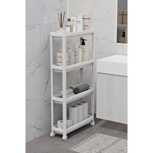 Mithra Life 4 Katlı Tekerlekli Slim İnce Beyaz Banyo Mutfak Rafı Mit1200