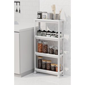 Mithra Life 4 Katlı Tekerlekli Slim İnce Beyaz Banyo Mutfak Rafı Mit1200