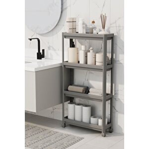 Mithra Life 4 Katlı Tekerlekli Slim İnce Gri Banyo Mutfak Rafı Mit1202