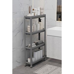 Mithra Life 4 Katlı Tekerlekli Slim İnce Gri Banyo Mutfak Rafı Mit1202