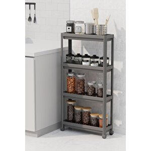 Mithra Life 4 Katlı Tekerlekli Slim İnce Gri Banyo Mutfak Rafı Mit1202