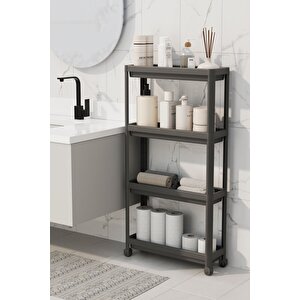 Mithra Life 4 Katlı Tekerlekli Slim İnce Siyah Banyo Mutfak Rafı Mit1201