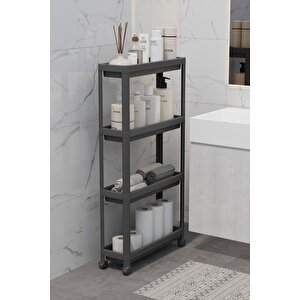 Mithra Life 4 Katlı Tekerlekli Slim İnce Siyah Banyo Mutfak Rafı Mit1201