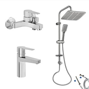 Nora S Banyo Bataryası + Nora S Lavabo Bataryası + Doppo Siena Lux Tepe Duş Sistemi