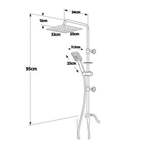 Artema Flow Square Banyo Bataryası + Flow Square Lavabo Bataryası + Doppo Prime Lux Tepe Duş Sistemi
