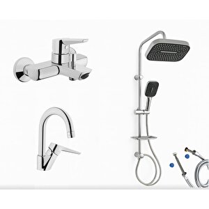 Artema Solid S Banyo Bataryası + Solid S Kuğu Lavabo Bataryası + Doppo Prime Lux Tepe Duş Sistemi