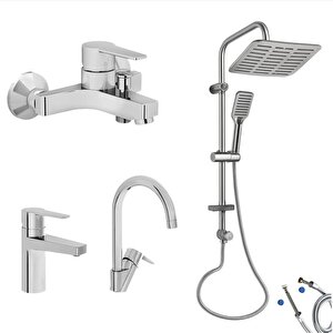 Nora S Banyo Bataryası + Lavabo Bataryası + Eviye Bataryası + Doppo Siena Lux Tepe Duş Sistemi