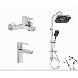 Nora S Banyo Bataryası + Nora S Lavabo Bataryası + Doppo Prime Lux Tepe Duş Sistemi
