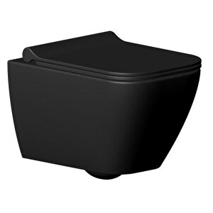 Seramiksan Saturn Rim-out Kanalsız Mat Siyah Asma Klozet + Duroplast Yavaş Kapanır Kapak + Vitra Gömme Rezervuar Set