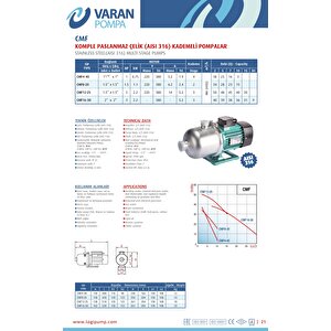 Varan Çs Test Kademeli Paslanmaz Su Pompası 3 Hp / 2.2 Kw, Monofaze 220 V, 50 Mss (aisi 316)