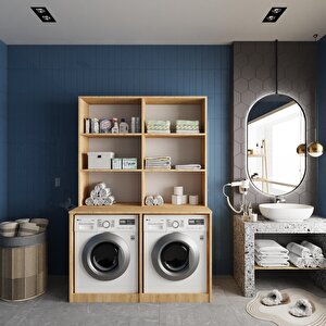 Maven Çamaşır Ve Kurutma Makinesi Dolabı Banyo Dolabı Meşe Beyaz- Montaj Dahil