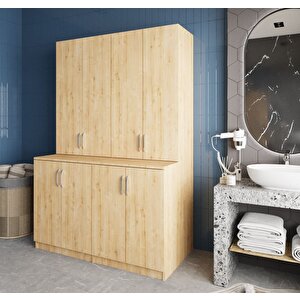 Maven Çamaşır Ve Kurutma Makinesi Dolabı Banyo Dolabı Meşe- Montaj Dahil