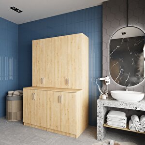 Maven Çamaşır Ve Kurutma Makinesi Dolabı Banyo Dolabı Meşe- Montaj Dahil
