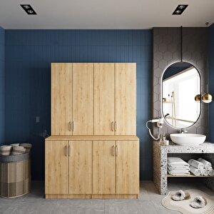 Maven Çamaşır Ve Kurutma Makinesi Dolabı Banyo Dolabı Meşe- Montaj Dahil