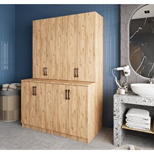 Maven Çamaşır Ve Kurutma Makinesi Dolabı Banyo Dolabı Çam- Montaj Dahil