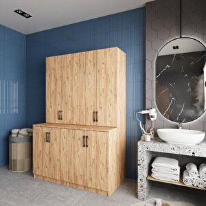 Maven Çamaşır Ve Kurutma Makinesi Dolabı Banyo Dolabı Çam- Montaj Dahil