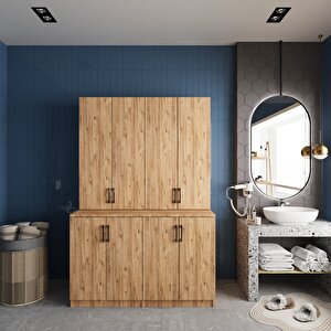 Maven Çamaşır Ve Kurutma Makinesi Dolabı Banyo Dolabı Çam- Montaj Dahil