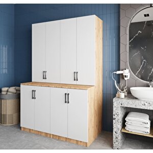 Maven Çamaşır Ve Kurutma Makinesi Dolabı Banyo Dolabı Çam Beyaz- Montaj Dahil