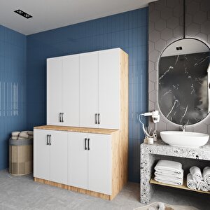 Maven Çamaşır Ve Kurutma Makinesi Dolabı Banyo Dolabı Çam Beyaz- Montaj Dahil