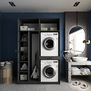Megan Çamaşır Ve Kurutma Makinesi Dolabı Banyo Dolabı Füme- Montaj Dahil