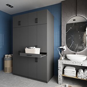 Megan Çamaşır Ve Kurutma Makinesi Dolabı Banyo Dolabı Füme- Montaj Dahil