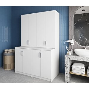 Maven Çamaşır Ve Kurutma Makinesi Dolabı Banyo Dolabı Beyaz- Montaj Dahil