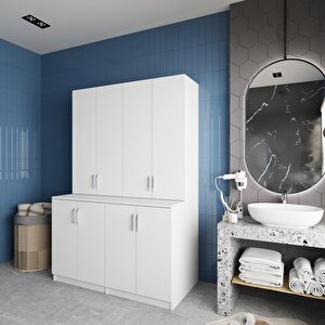 Maven Çamaşır Ve Kurutma Makinesi Dolabı Banyo Dolabı Beyaz- Montaj Dahil