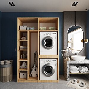 Megan Çamaşır Ve Kurutma Makinesi Dolabı Banyo Dolabı Meşe- Montaj Dahil