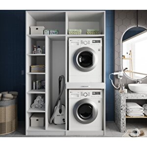 Megan Çamaşır Ve Kurutma Makinesi Dolabı Banyo Dolabı Beyaz- Montaj Dahil