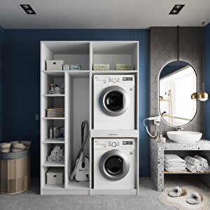 Megan Çamaşır Ve Kurutma Makinesi Dolabı Banyo Dolabı Beyaz- Montaj Dahil