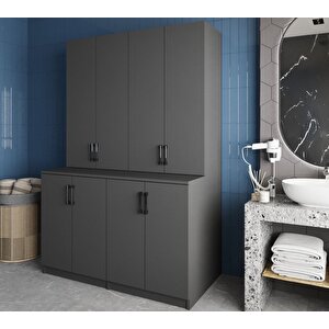 Maven Çamaşır Ve Kurutma Makinesi Dolabı Banyo Dolabı Füme- Montaj Dahil