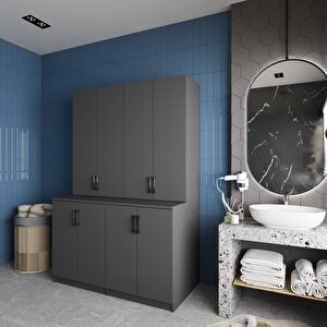 Maven Çamaşır Ve Kurutma Makinesi Dolabı Banyo Dolabı Füme- Montaj Dahil