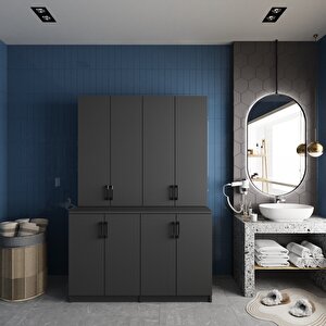 Maven Çamaşır Ve Kurutma Makinesi Dolabı Banyo Dolabı Füme- Montaj Dahil
