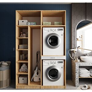 Megan Çamaşır Ve Kurutma Makinesi Dolabı Banyo Dolabı Meşe Beyaz- Montaj Dahil