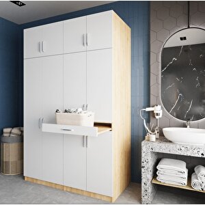 Megan Çamaşır Ve Kurutma Makinesi Dolabı Banyo Dolabı Meşe Beyaz- Montaj Dahil