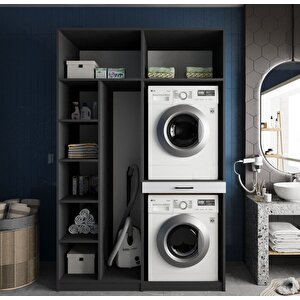 Megan Çamaşır Ve Kurutma Makinesi Dolabı Banyo Dolabı Füme Beyaz- Montaj Dahil